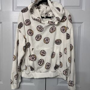 NWT Faded Rose Lg Hoodie Donut Print Soft Minky‎ Loungewear Kangaroo Pocket